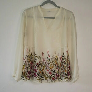 Old Navy Ivory Sheer Blouse Small    Garden Floral Cottage Minimalist Feminine